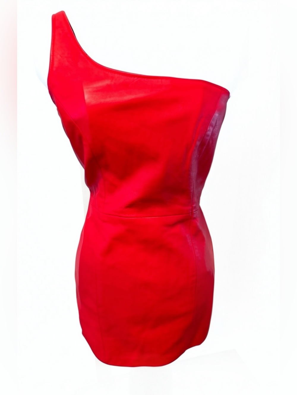 Vintage J. Harris Red Leather One Shoulder Dress Homecoming HOCO Size 6